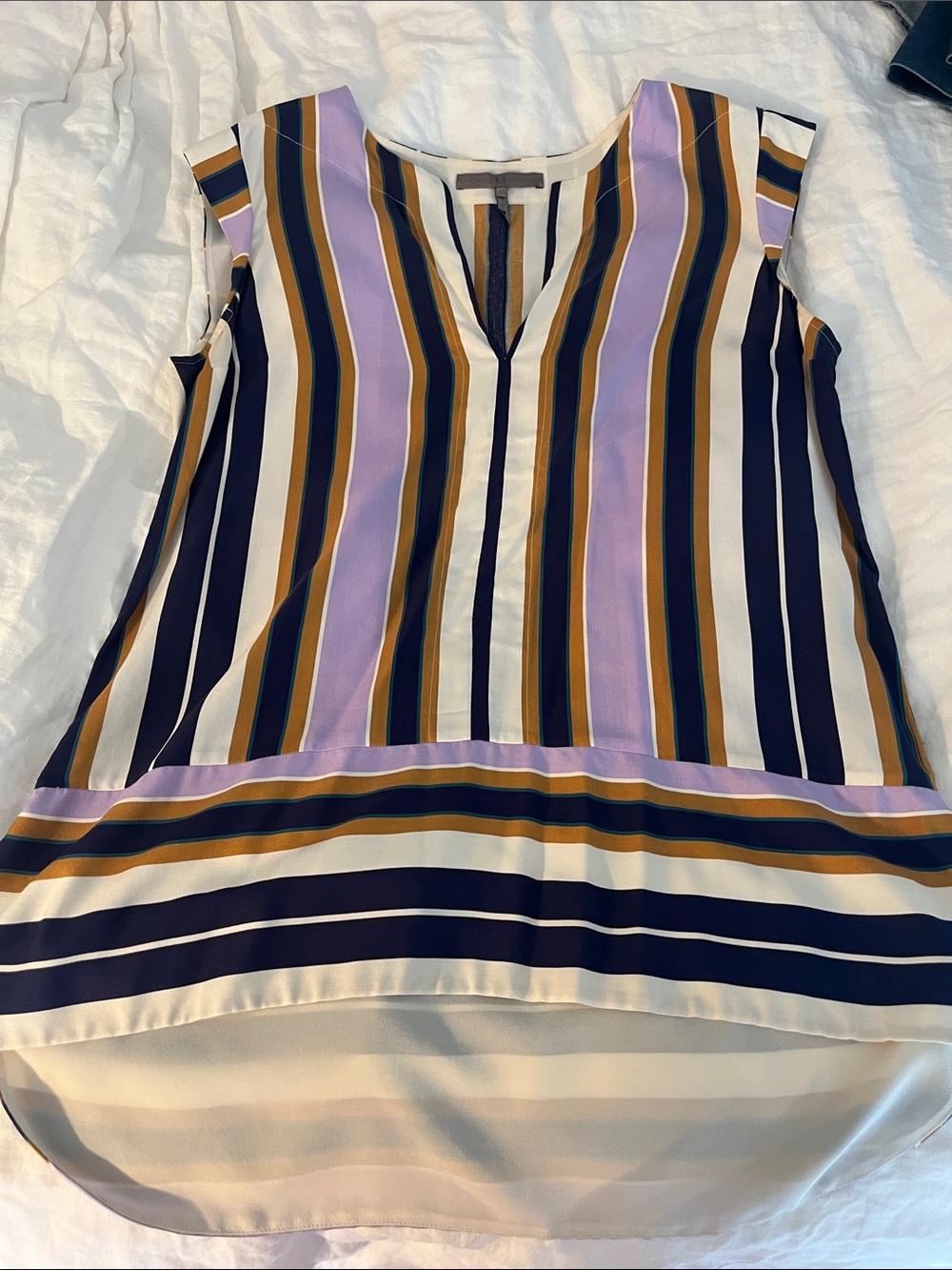 Halston Heritage Sleeveless V-Neck Tunic in Navy, Lavender & Cream